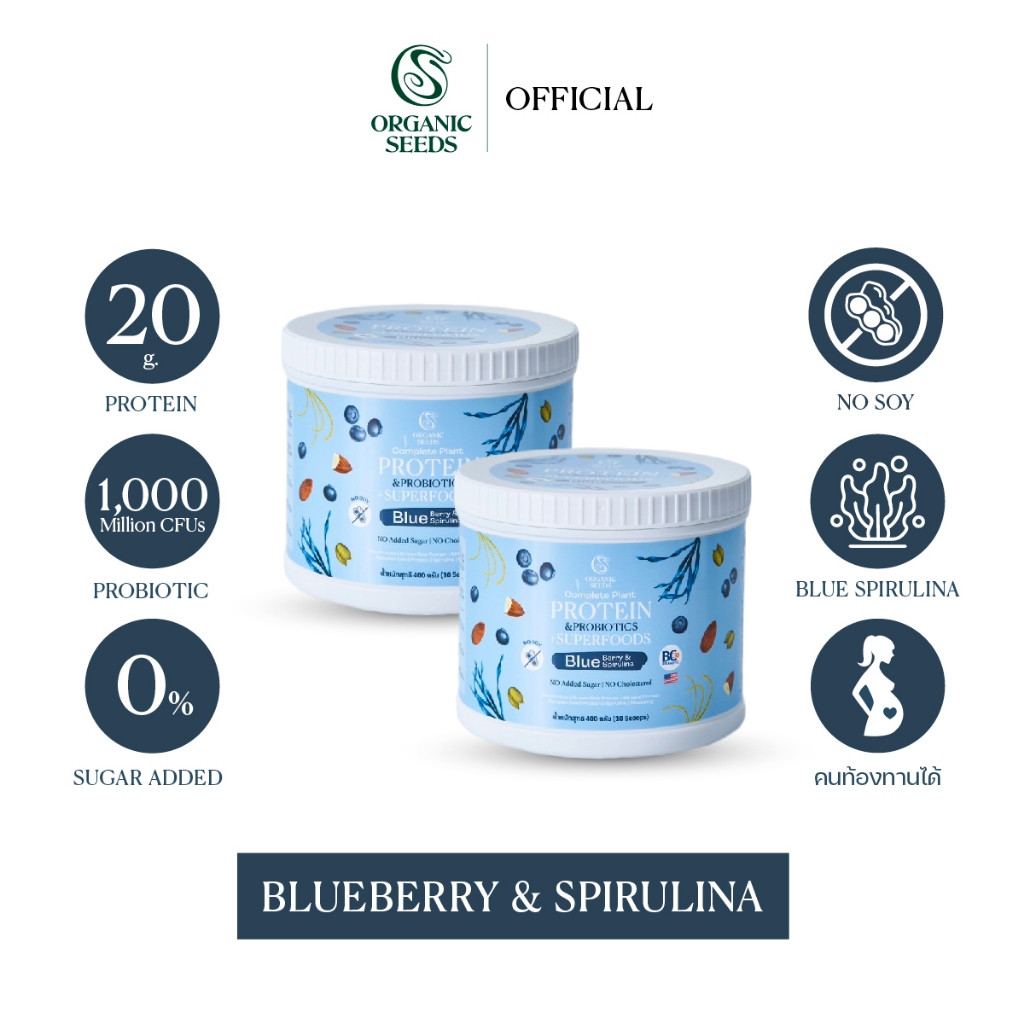 2 กระปุก Plant Protein Blueberry & Spirulina 400g / โปรตีนพืช รสบลูเบอร์รี่ สไปรูลิน่า