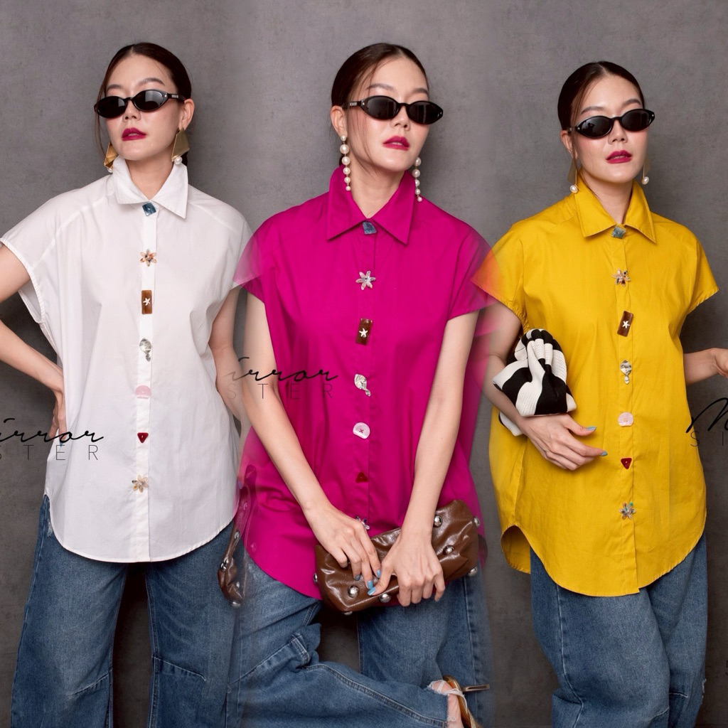 Mirrorsister 50612.3 เสื้อเชิ้ตแขนสั้นสุดเก๋ที่ไม่ธรรมดา! ด้วยดีไซน์กระดุมลายพิเศษ