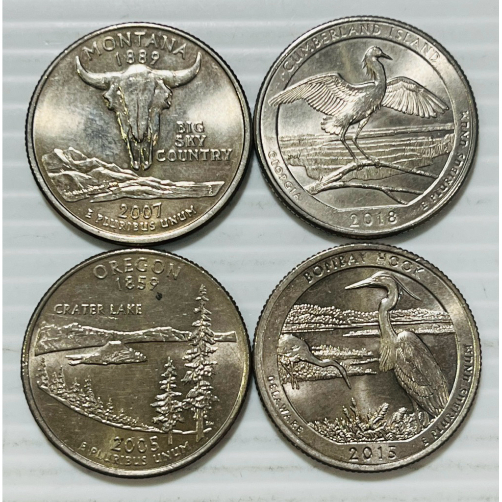 เหรียญสหรัฐอเมริกา ชุด 4 เหรียญ (4) มลรัฐ คละวาระ 25 Cent หายาก น่าสะสม