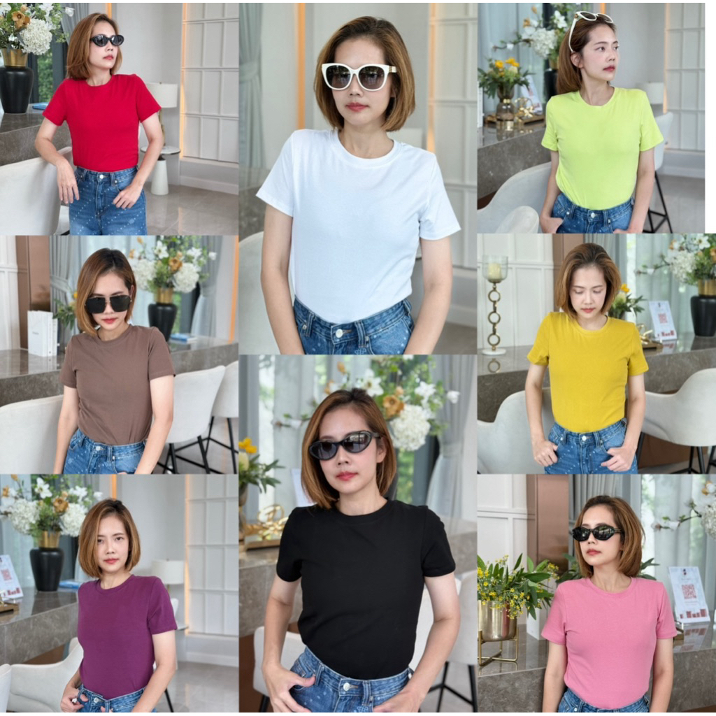 เสื้อยืดคอกลมแขนสั้น สีพื้น เนื้อผ้าดี ผ้าเนื้อนิ่มทรงสวย ป้าย ME