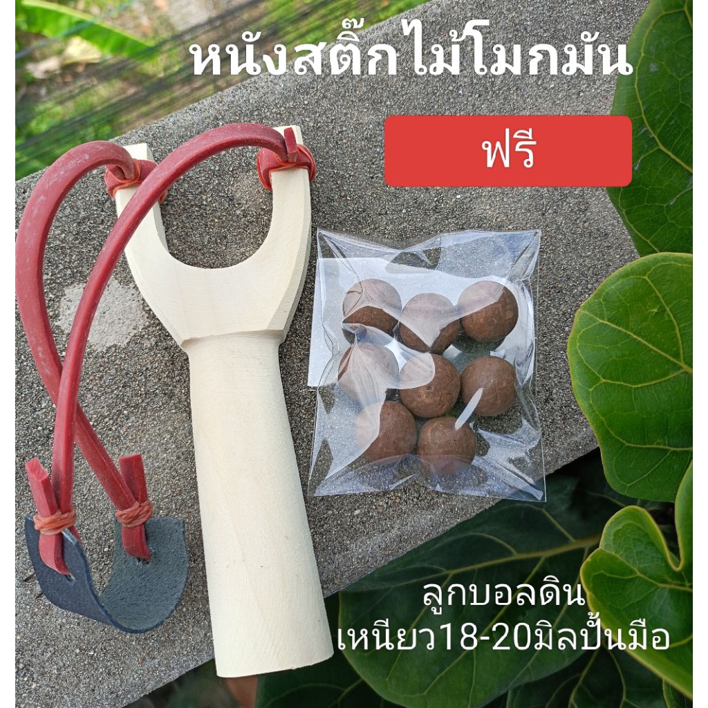 หนังสติ๊กไม้โมกมัน ปลูกป่า🌳พร้อมใช้+ลูกบอลดินเหนียวปั้น18-20มิล✅ฟรี