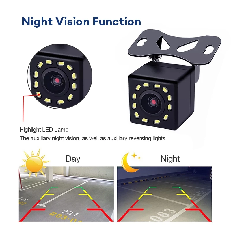 กล้องมองหลัง กล้องถอยหลังติดรถยนต์ กันน้ำ IP68 720*480P HD night vision 4/8/12 LED thumbnail 5