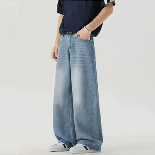Baggy Pants Jeans 12 สี กางเกงยีนส์ผู้ชายขากว้าง ไซลินไดรต์ พอดี คอปกปานกลางพอดีเก็บอย่างดี