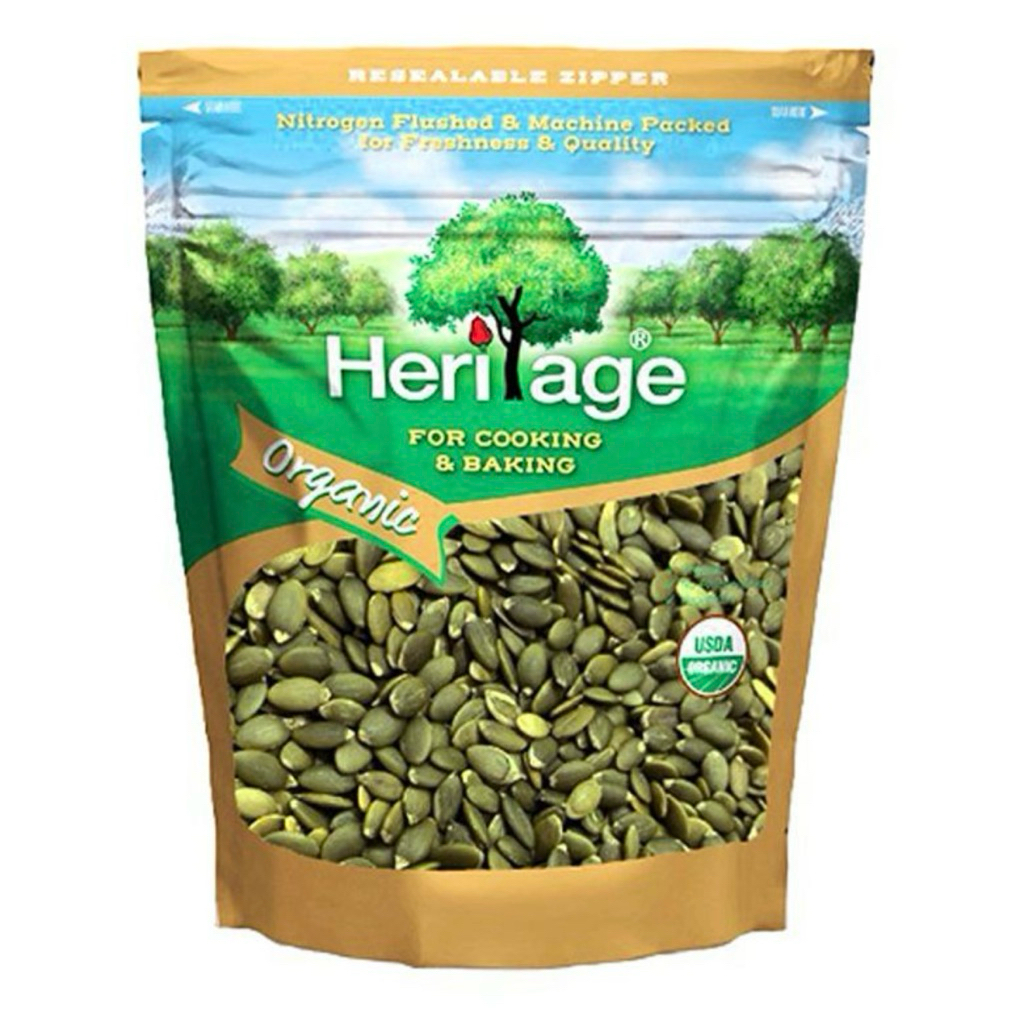 Heritage เฮอริเทจ เมล็ดฟักทองดิบ ออร์แกนิค 454กรัม เม็ดฟักทองอบ