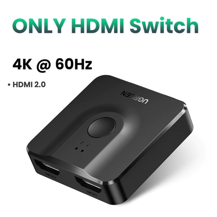 UGREEN 50966 HDMI Switch 2อุปกรณ์ to 1จอ Splitter 4K HDMI, Plug & Play for PS4, XBOX, DVD Player, TV