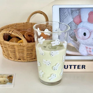 แก้วน้ำ กระต่าย miffy 450 ml มีหลอด แก้วกาฟ ลายกระต่าย น่ารัก สีชมพู วัสดุแก้ว ส่งจากกรุงเทพ