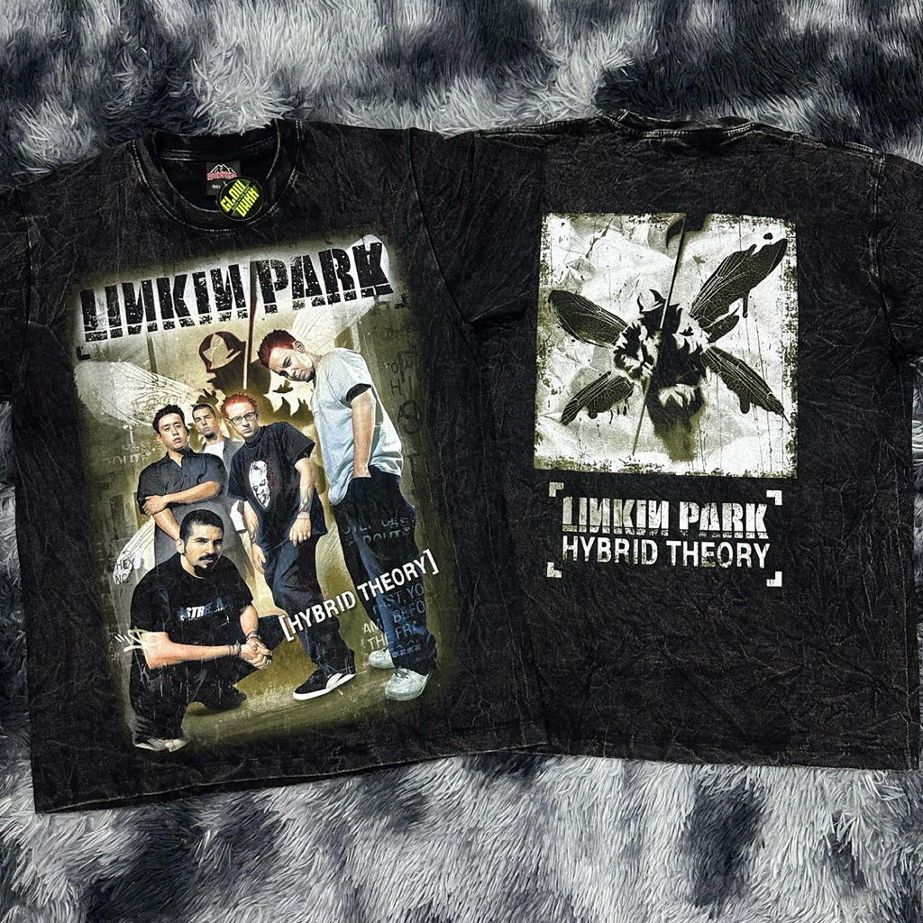 เสื้อยืดผ้าฟอก Linkin Park Hybrid เรืองแสงป้ายRocktees ผ้าคอตตอน 100