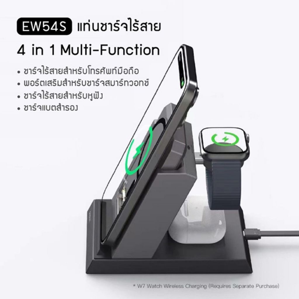 แท่นชาร์จไร้สาย+แบตสำรอง 4 in 1 Orsen by Eloop EW54S
