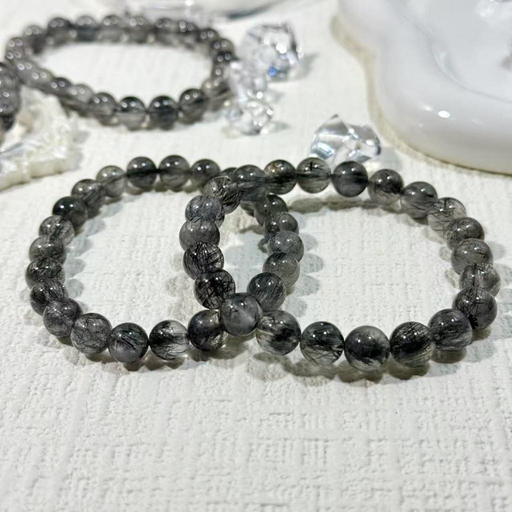 หินไหมดำ (ไหมดำ) พรีเมียม *หินธรรมชาติ 100%* ขนาด 8 มิล แก้วขนเหล็ก กำไลหินไหมดำ หินแก้วขนเหล็ก - รูปที่ 3