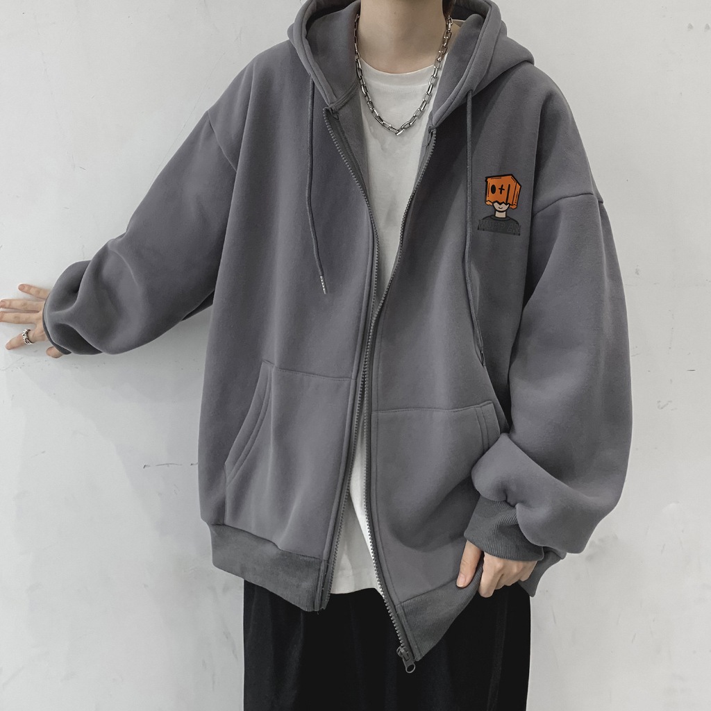 เสื้อกันหนาวมีฮู้ด เสื้อคลุมแขนยาวผู้ชาย แบบซิป ผ้าสำลี ผ้านิ่ม ใส่คลุมสบาย - รูปที่ 5