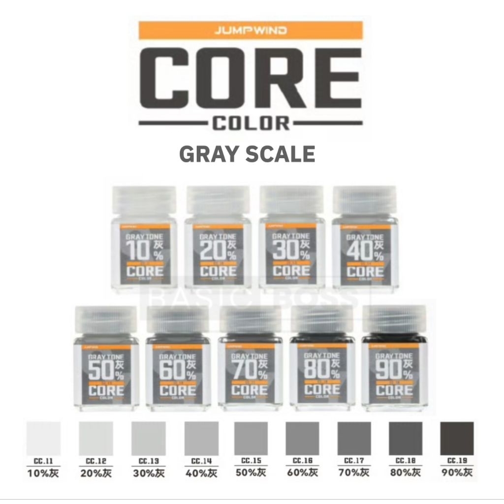 JUMPWIND - CORE GRAY SCALE 18 ml โทนสีเทา 10–90% ไล่เฉดง่ายสำหรับงานโมเดล สูตรอะคริลิคแลคเกอร์ (CC11-CC19)