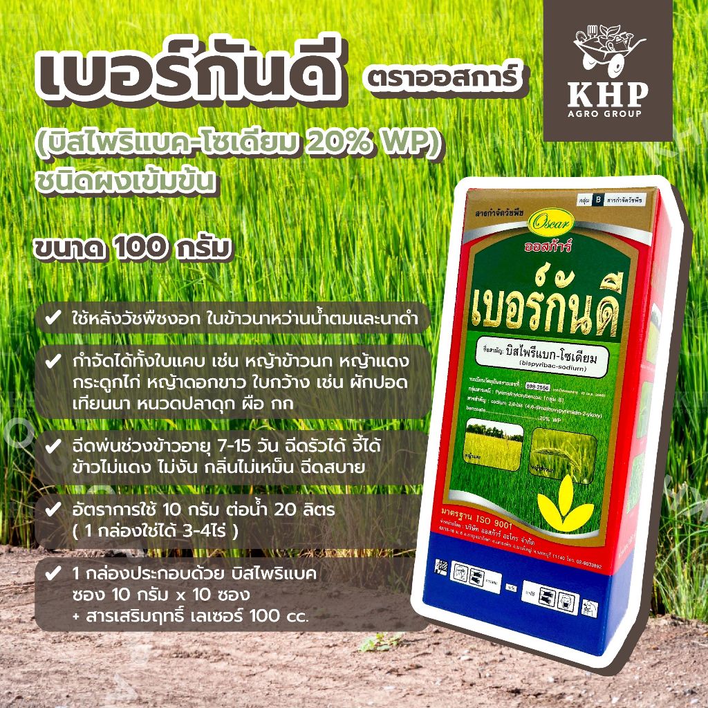 เบอร์กันดี ยาฆ่าหญ้าในนาข้าว (1 กล่องมี 10 ซอง+จับใบ 1 ขวด) สารกำจัดวัชพืช ข้าวนก หญ้าแดง กกฯ ข้าวไม่แดง กลิ่นไม่เหม็น