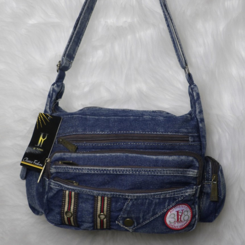 กระเป๋าสะพายข้างรุ่นจัมโบ้ผ้ายีนส์ขนาดใหญ่