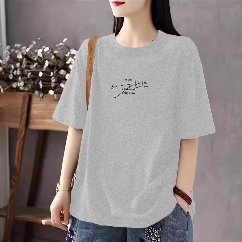 เทรนด์ผ้าฝ้ายแขนสั้นเสื้อยืดผู้หญิงฤดูร้อนใหม่สถานียุโรปความรู้สึกหลวม ๆ ออกแบบเสื้อยืดเฉพาะกลุ่ม เสื้อแฟชั่นสบาย ๆ