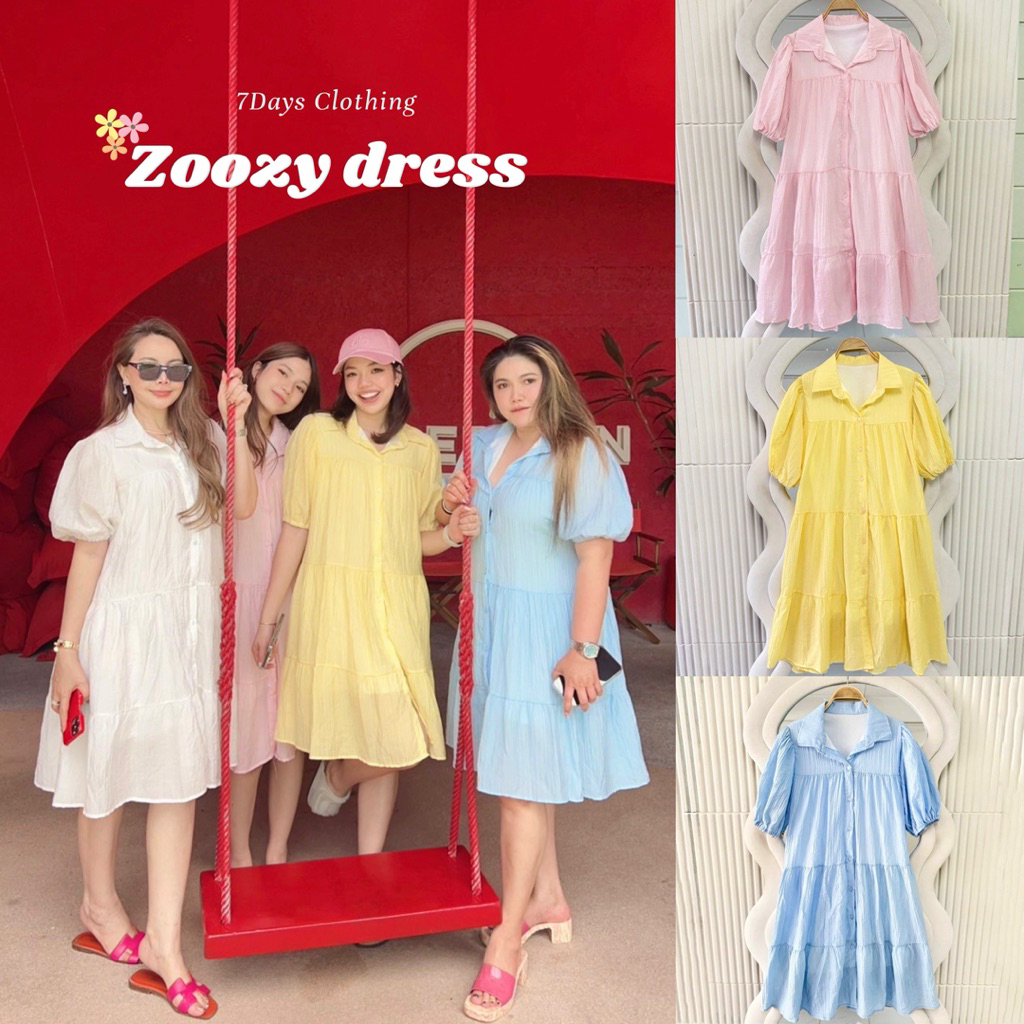 𝟳𝗗𝗮𝘆𝘀 𝗖𝗹𝗼𝘁𝗵𝗶𝗻𝗴 - 🌼Zoozy dress เดรสคอปกทรงหลวม (มีเชือกผูกหลัง)