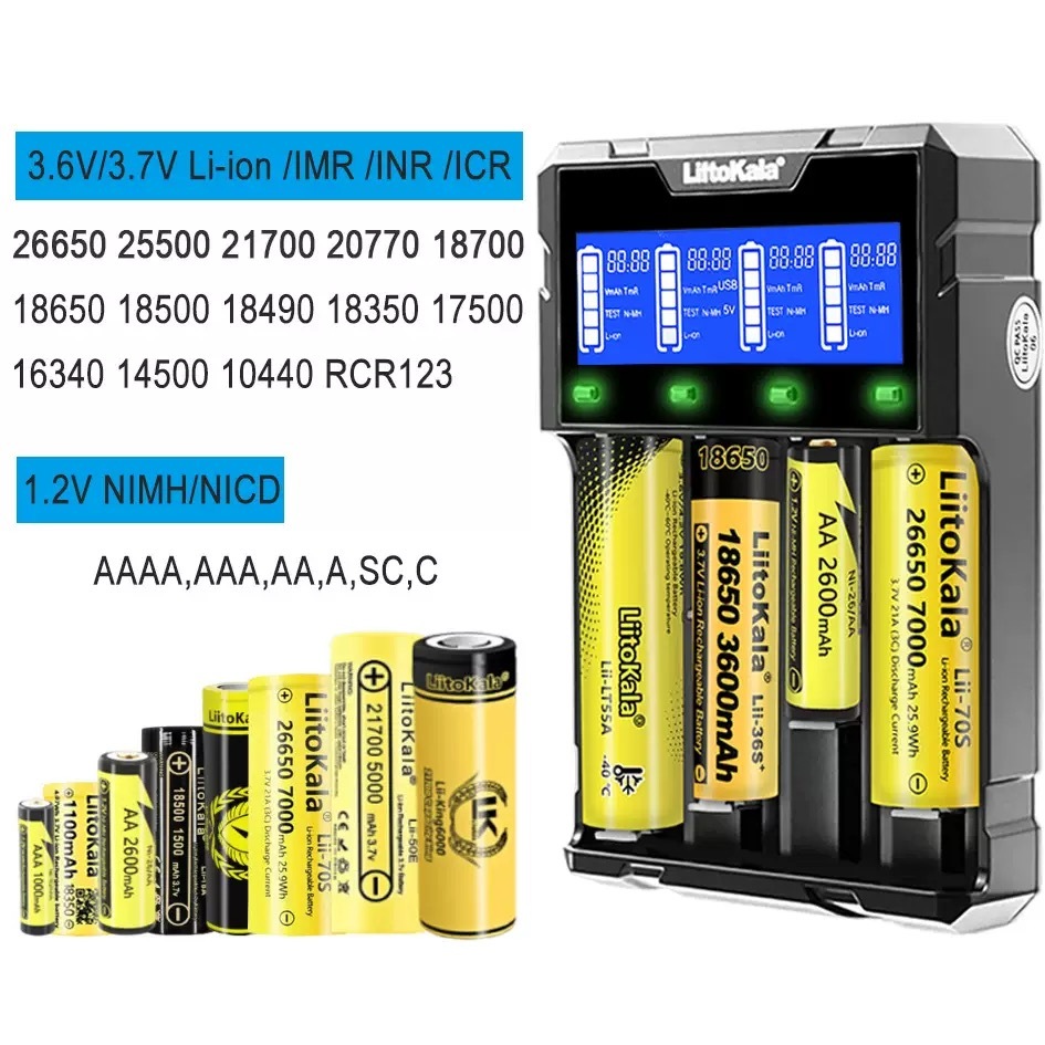 เครื่องชาร์จถ่าน LiitoKala Lii-K4 ชาร์จได้ 4 ก้อน รองรับ 32700 26650，21700，20700, 18650, 18490, 1835
