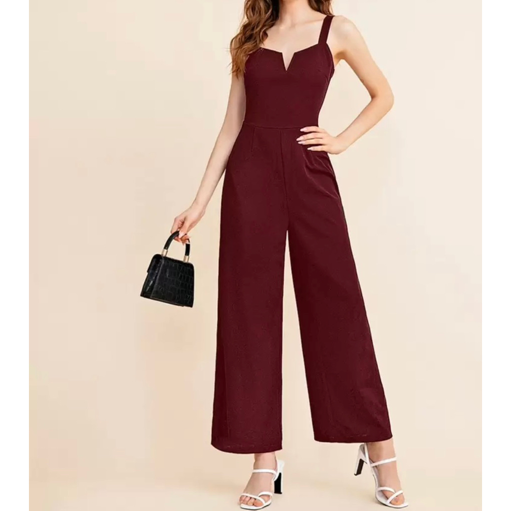 Shein มือสอง BizChic จั๊มสูท สลิป คอบาก สีพื้น เวิร์กแวร์