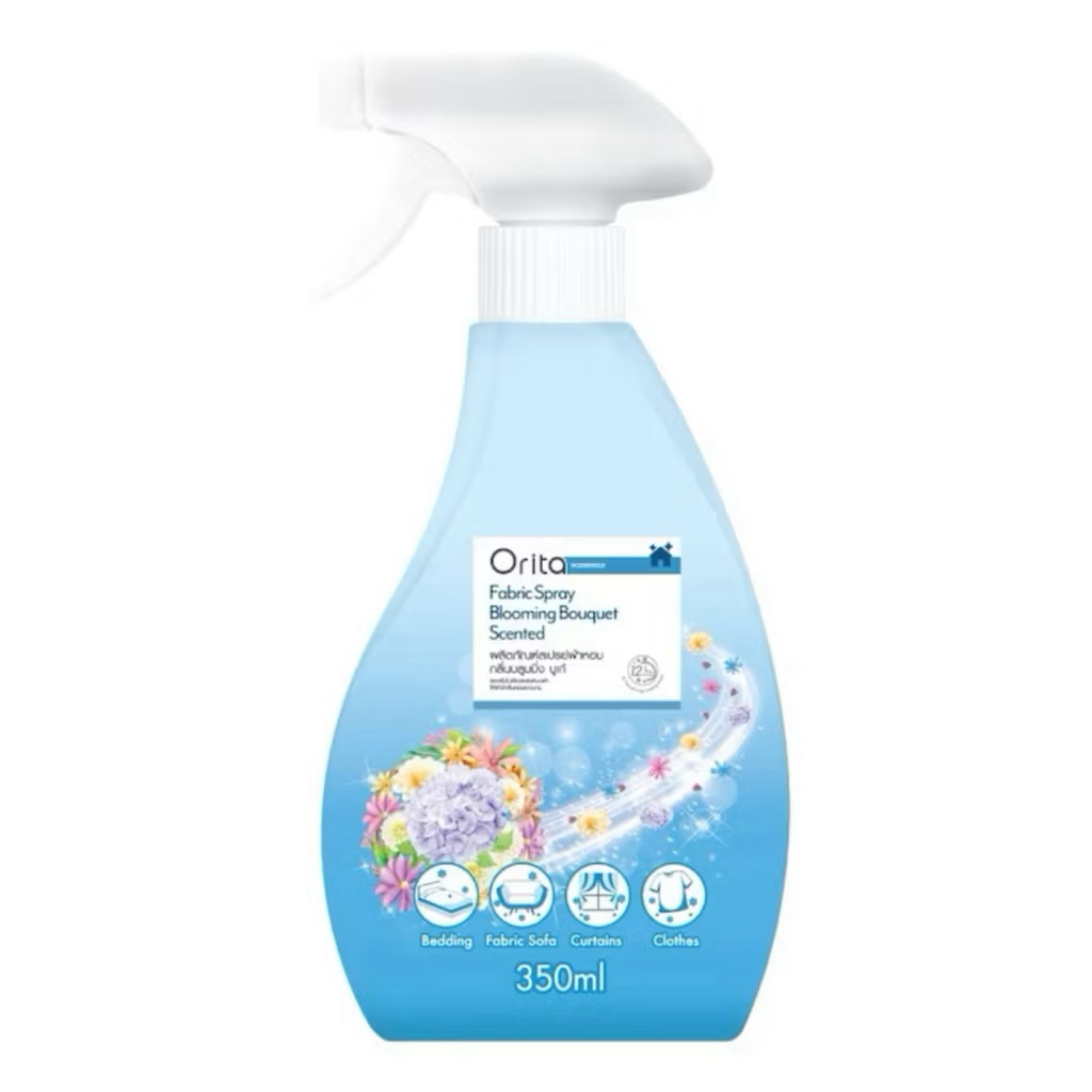 กลิ่นหอมมาก ติดทน  Orita โอริต้า ผลิตภัณฑ์สเปรย์ผ้าหอม กลิ่นบลูมมิ่ง บูเก้ 350มล.