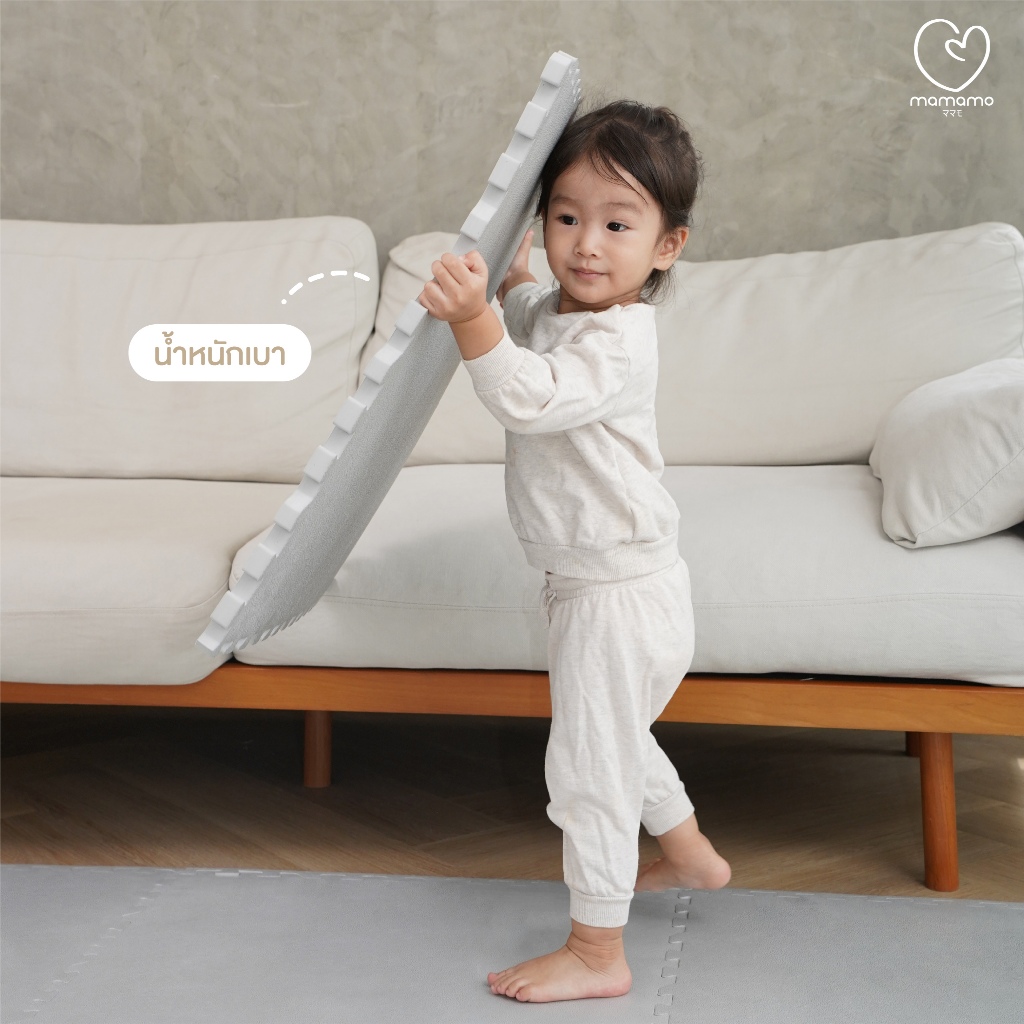 Mamamo แผ่นรองคลาน จิ๊กซอว์ แผ่นรองคลาน เกรดพรีเมี่ยม หนาพิเศษ 2 cm. แผ่นใหญ่ พร้อมขอบปิด สีครีม สีเทา พร้อมส่ง - รูปที่ 3