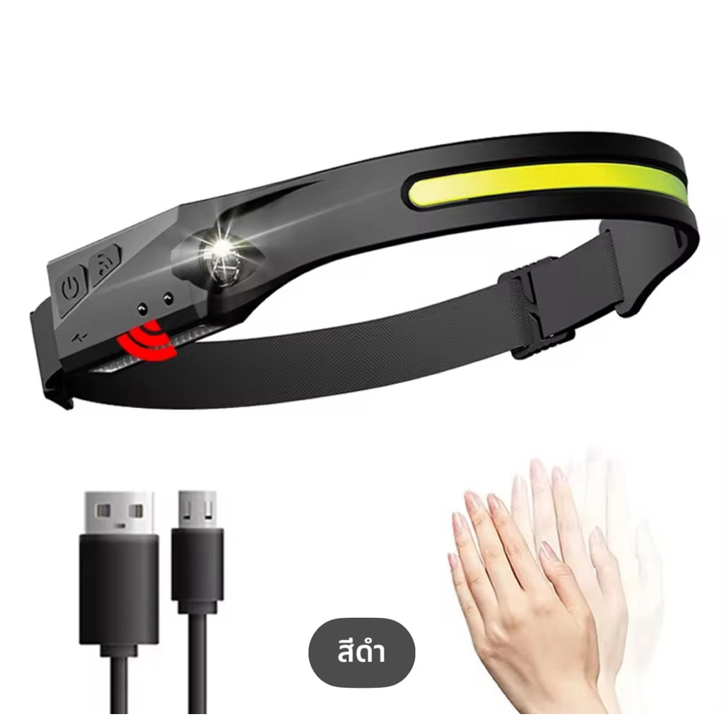 ไฟฉายติดศีรษะติดเซนเซอร์ไฟ LED ชาร์จ USB ได้ไฟฉายสวมศีรษะแบบแบตเตอรี่ในตัวไฟ Led สำหรับไฟฉายติดศีรษะตั้งแคมป์และตกปลา