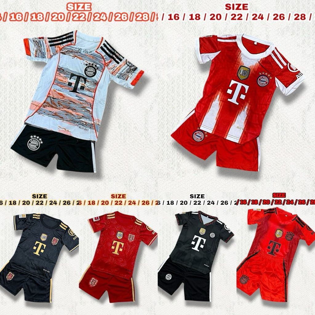 ชุดกีฬาเด็ก บาเยิร์น ฤดูกาลใหม่ล่าสุด 2025 มีไซด์ 14 ถึง 30 มีเสื้อพร้อมกางเกง
