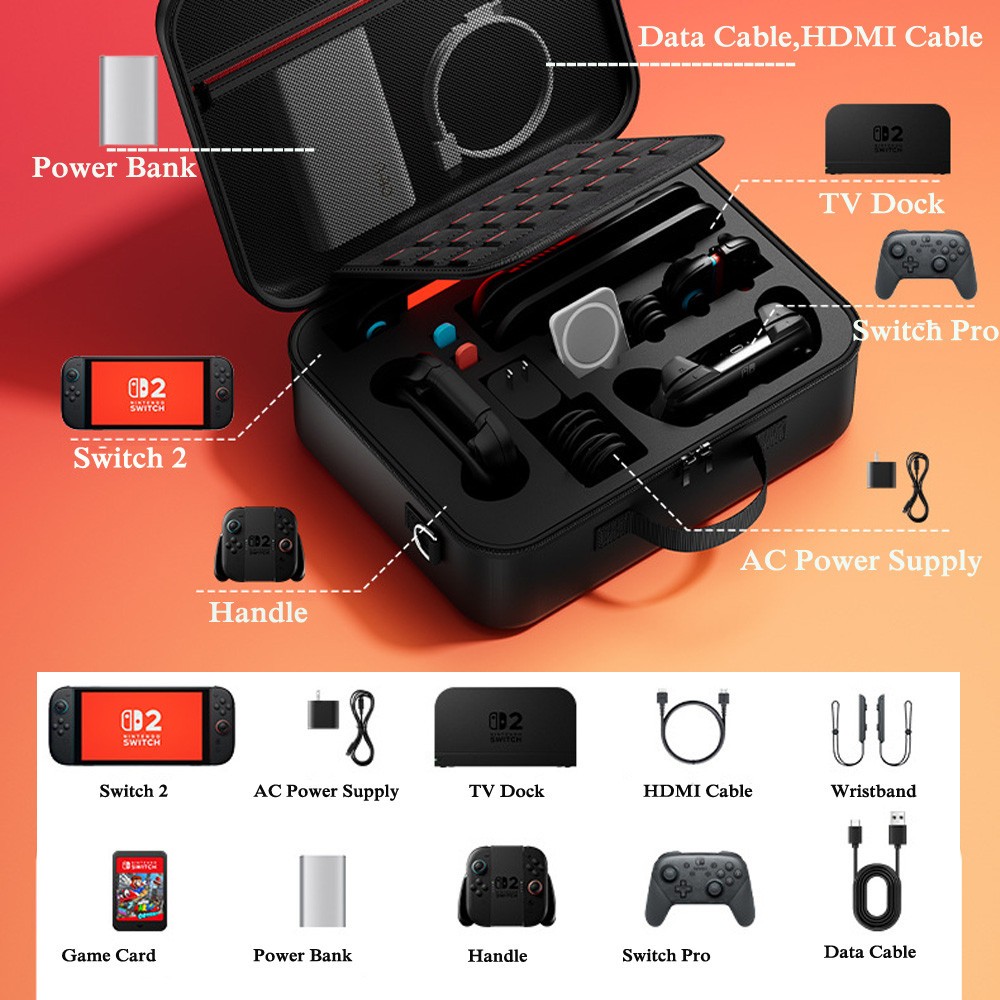 Nintendo Switch 2 กระเป๋าเก็บเครื่องเล่นเกม กระเป๋าเก็บของเปลือกแข็งขนาดใหญ่ กระเป๋าคาดไหล่สำหรับเครื่อง Switch 2 - รูปที่ 2