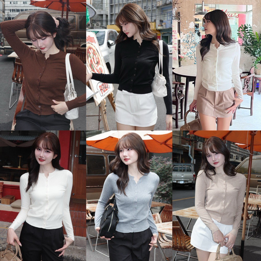 (ไม่ผลิตเพิ่ม)BEMYCHIC เสื้อไหมพรมคาร์ดิแกนรัดรูป รุ่น crushy knit cardigan