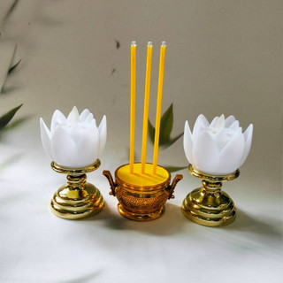 ยกชุด เทียนดอกบัว+ธูป 3 ดอก 14 cm.21 cm. ธูปเทียนใส่ถ่าน รุ่…