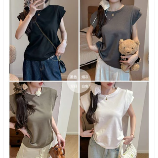 เสื้อแฟชั่นมาใหม่ล่าสุด สีพื้น oversize เสื้อผ้าสาวอวบน่ารักสไตล์เกาหลี เสื้อยืดแขนสองชั้นสวยๆผู้หญิงกําลังฮิตใหม่ล่าสุด