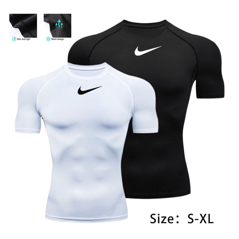 N丨KE เสื้อรัดกล้ามเนื้อแขนสั้นหลายสี ผู้ชาย แห้งเร็ว กระชับกล้ามเนื้อ ใส่ออกกำลังกาย เทรนนิ่ง Size S-XL
