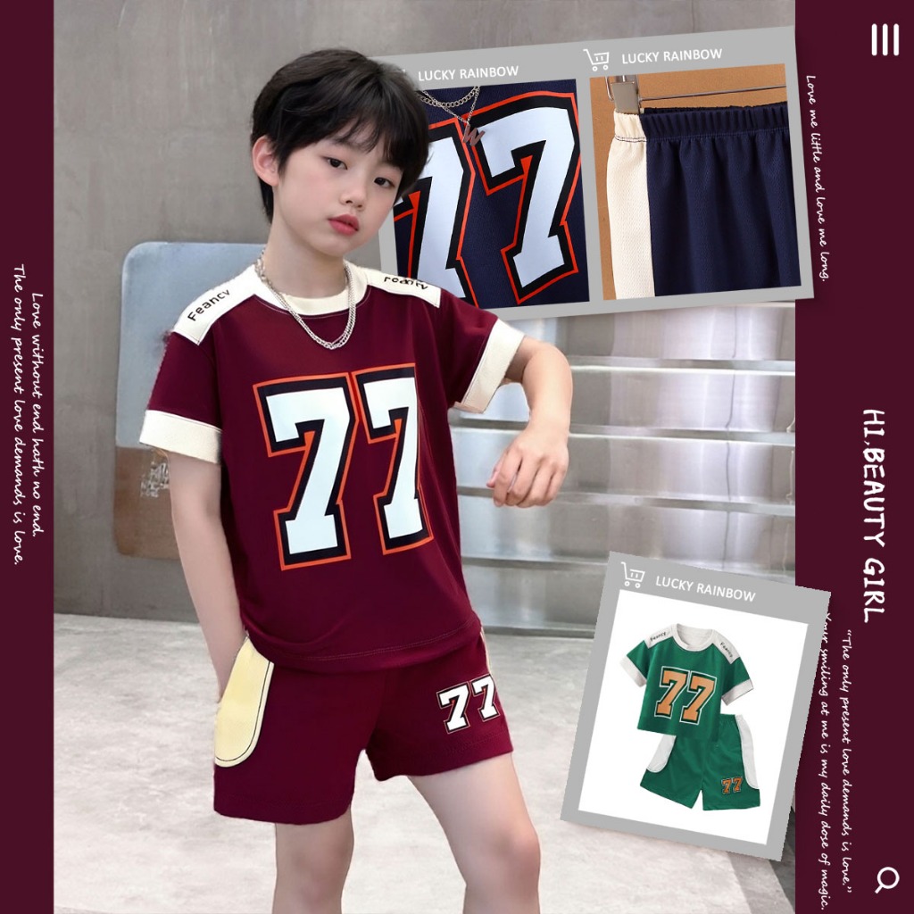 เสื้อเด็กชายหล่อๆ ชุดเด็ก เสื้อแขนสั้นกางเกงขาสั้น สไตล์เกาหลี ใส่สบายมาก สําหรับเด็กผู้ชาย 1-12 ปี