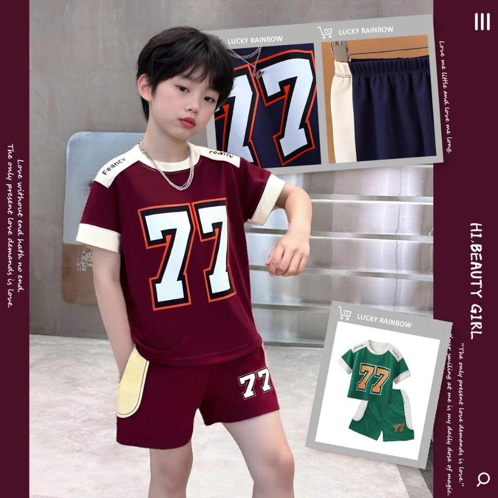 เสื้อเด็กชายหล่อๆ ชุดเด็ก เสื้อแขนสั้นกางเกงขาสั้น สไตล์เกาหลี ใส่สบายมาก สําหรับเด็กผู้ชาย 1-12 ปี