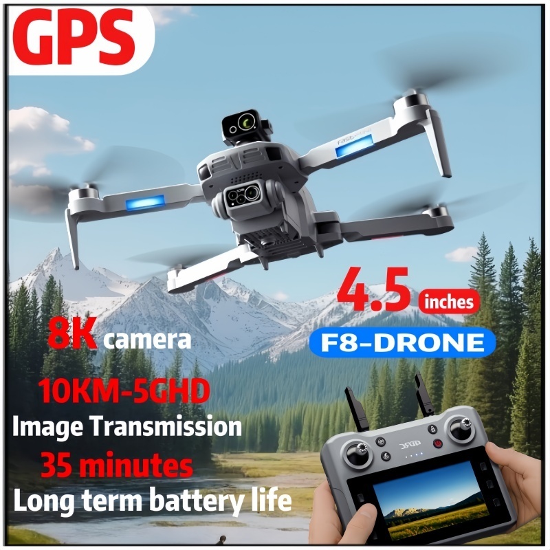 โดรมบังคับdji GPS บินกลับมัลติฟังก์ชั่น drone กล้องคู่ 8K รีโมทจอใหญ่4.5นิ้ว ารส่งภาพผ่าน WIFI บิน35นาที ระยะบิ3000เมตร