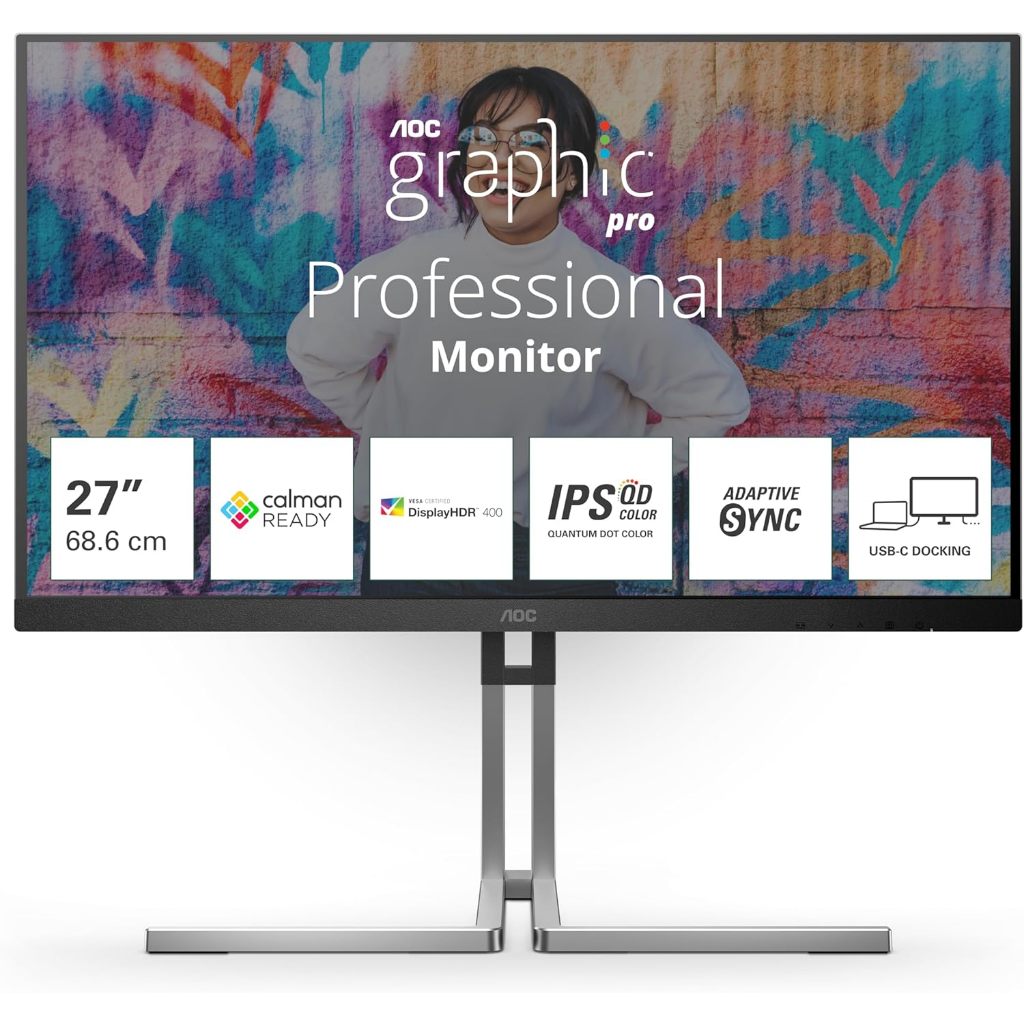 AOC Graphic Pro Q27U3CV/67 Monitor HDR400 (2560x1440, 75 Hz, HDMI, DisplayPort (in/Out), USB-C (96 W PD), USB Hub