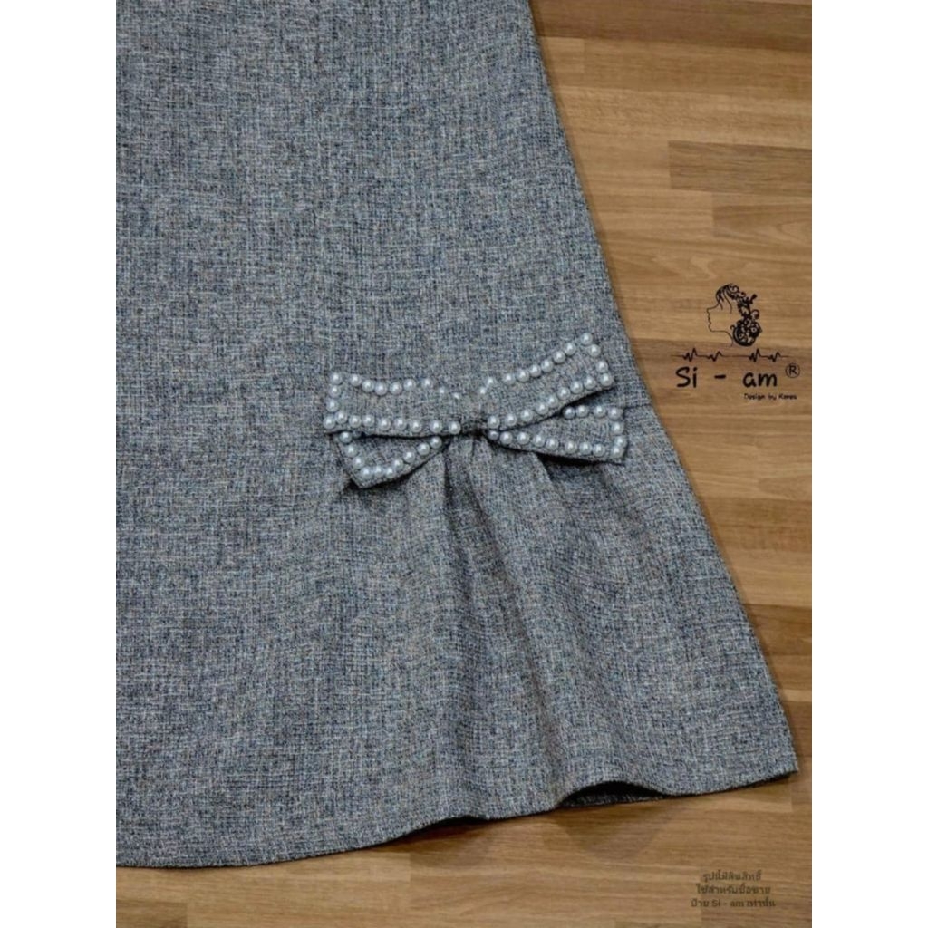 BNSS057💖 มี M,L,XL,3XL (ปกติ) เดรสผ้าทอแต่งโบว์ - รูปที่ 5