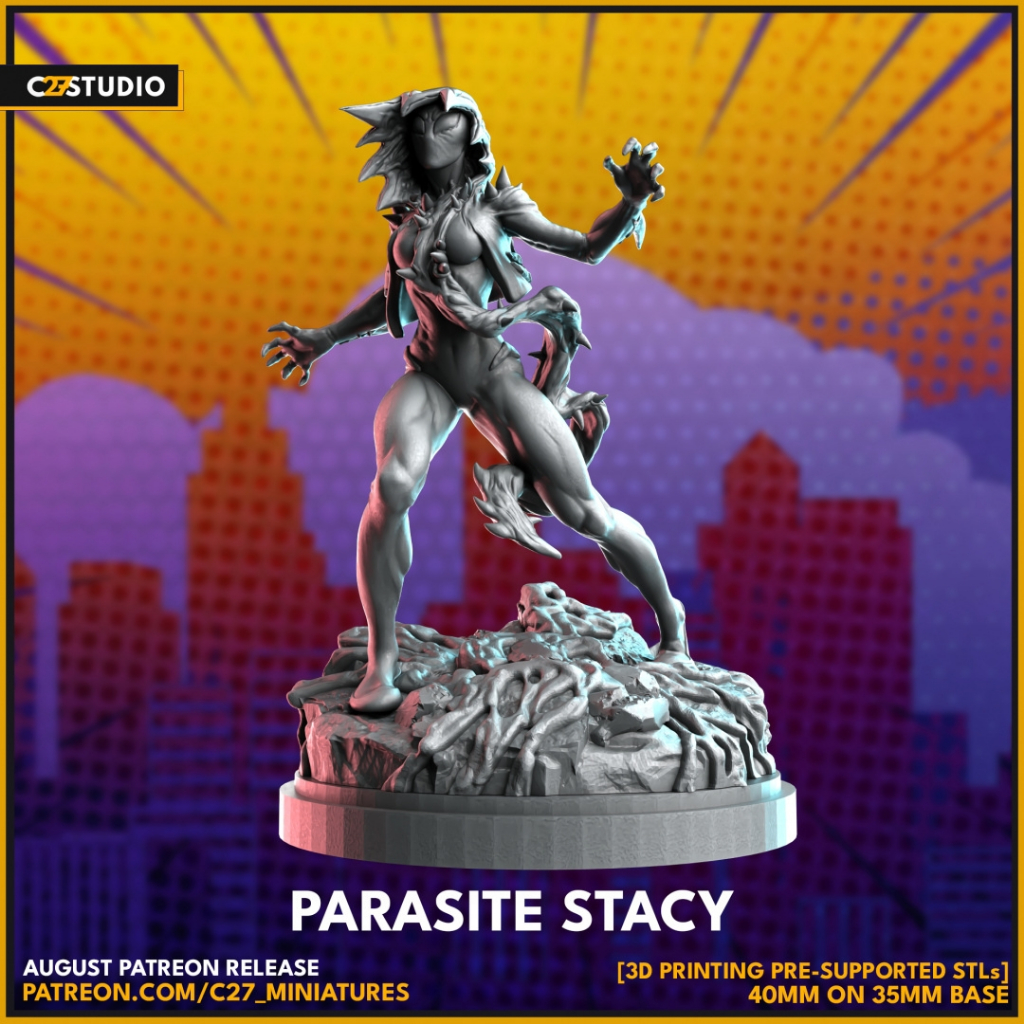 Parasite Stacy - Web Wardens / 40, 75mm scale 3D printed miniature C27
