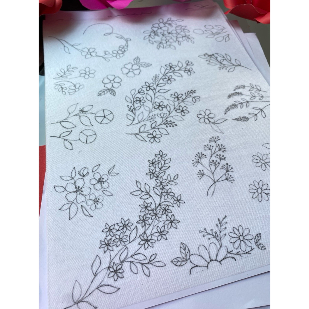 สติกเกอร์ลายปักละลายน้ำ ขนาด A4 ลอกลายปักผ้า ลายดอกไม้