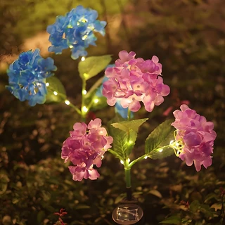 ดอกไฮเดรนเยีย โคมไฟดอกไม้ LED โซล่าเซลล์ ไฟสวน ป้องกันฝนและแสงแดด ไฟตกแต่งสวนและสนามหญ้ากลางแจ้ง