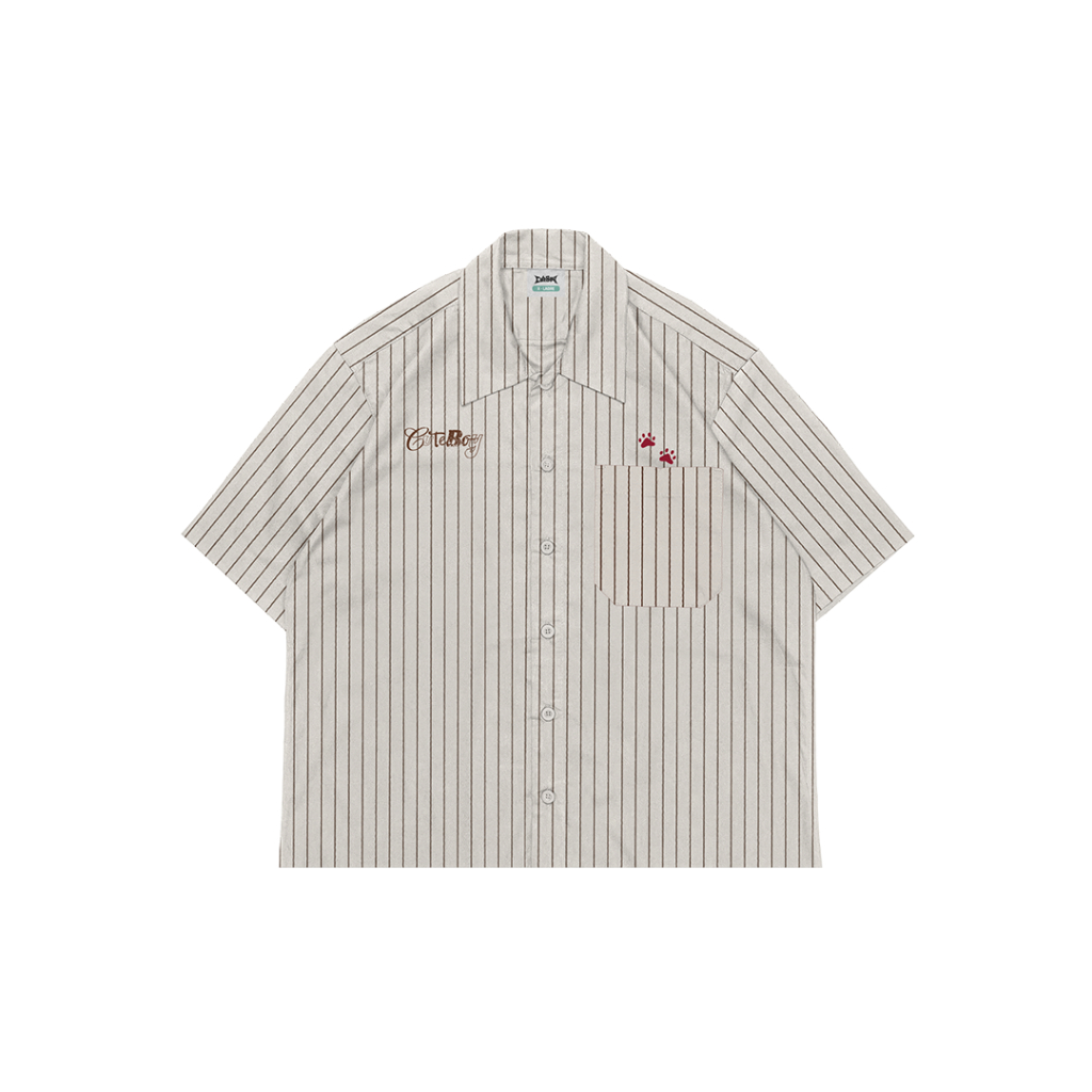 CuteBoy | Hoomen!! [White Chocco] Cropped Shirt เสื้อเชิ้ต ครอป แขนสั้น