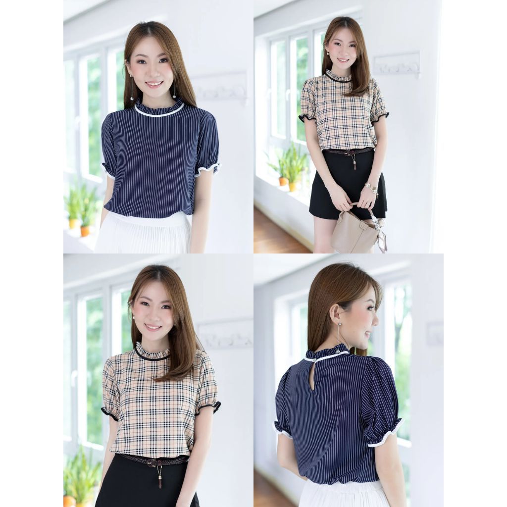 [ปีใหม่ส่งปกติ] Narinari : MT6753 Ruff Collar Puff Sleeve Blouse