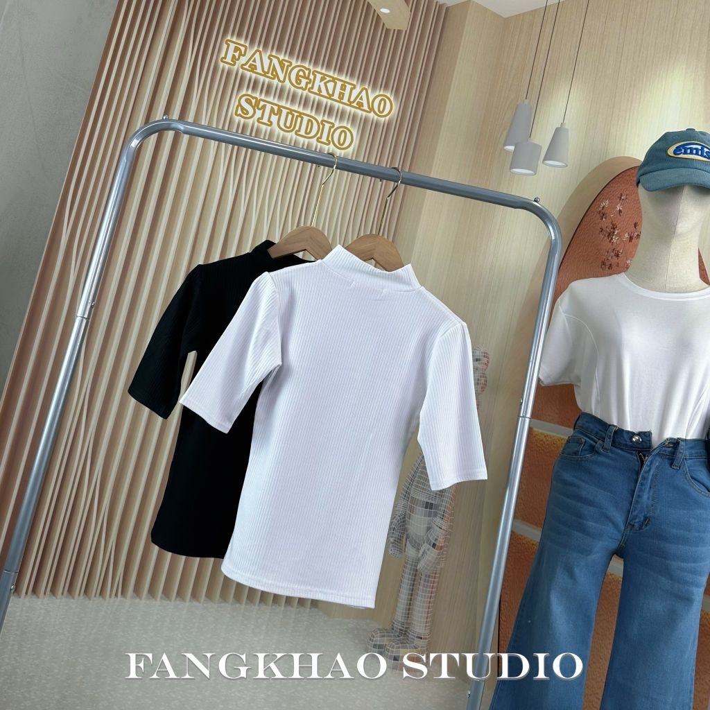 TS002 เสื้อยืดคอปีน แขน3ส่วน ผ้าร่อง ทรงสลิมฟิต เข้ารูป รัดรูป ใส่เพื่อเน้นรูปร่าง อวดหุ่นให้ดูเพียว - รูปที่ 3