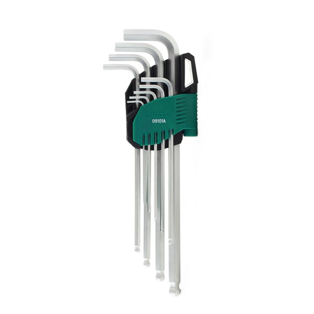 SATA 09101A ประแจ หกเหลี่ยม ตัวแอล ขาว ยาว หัวบอล 9 ตัวชุด 1.5-10mm.