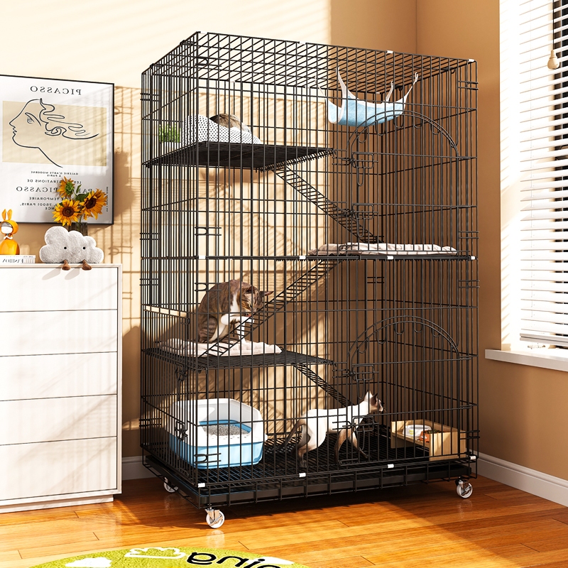 🏠กรงแมวพับได้ 4 ชั้น บ้านแมวในร่ม ขนาดใหญ่ ทนทาน มีถาดรอง เหมาะกับแมวทุกขนาด 🐾