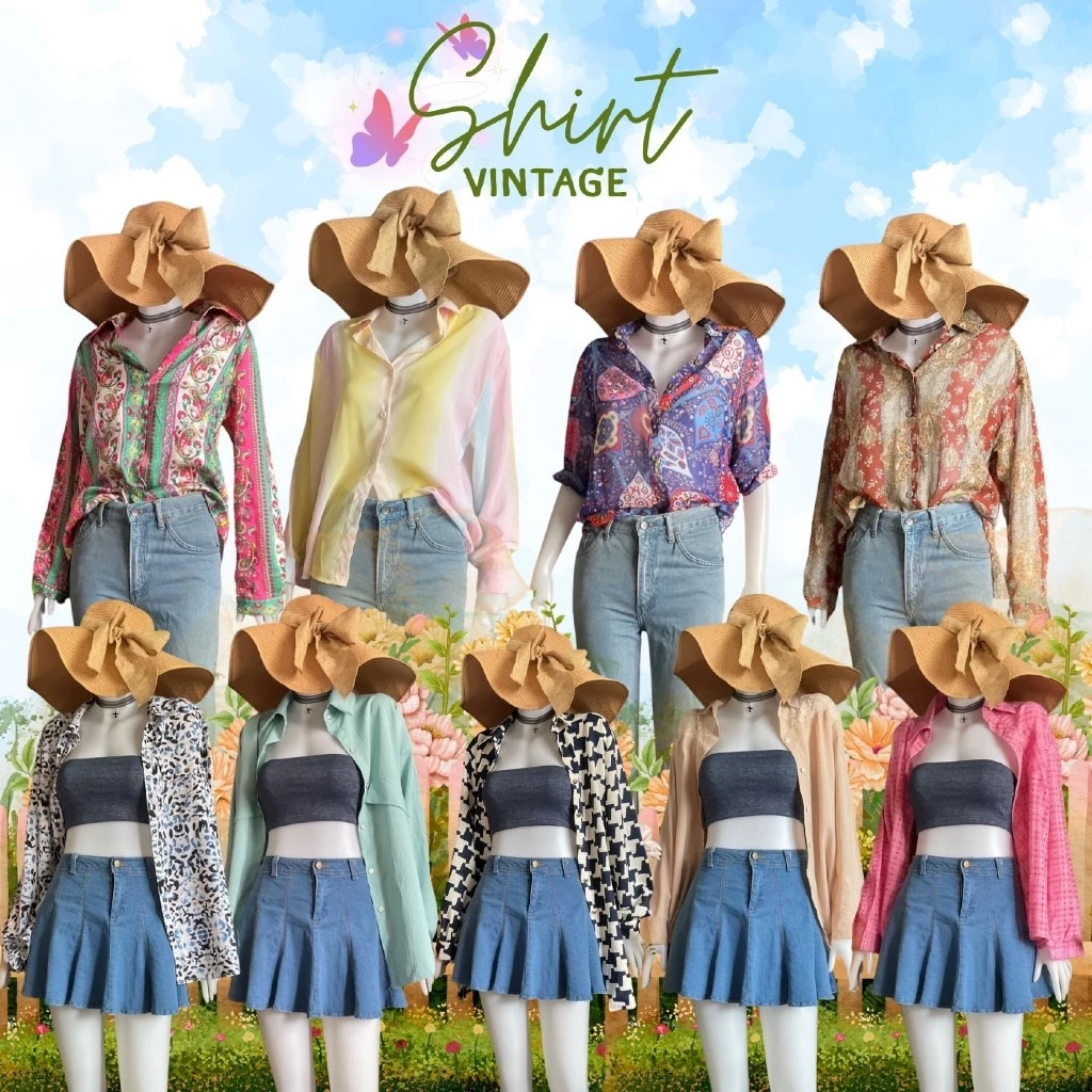 เสื้อเชิร์ตวินเทจแขนยาว แขนสั้น ลายดอก ลายวินเทจ