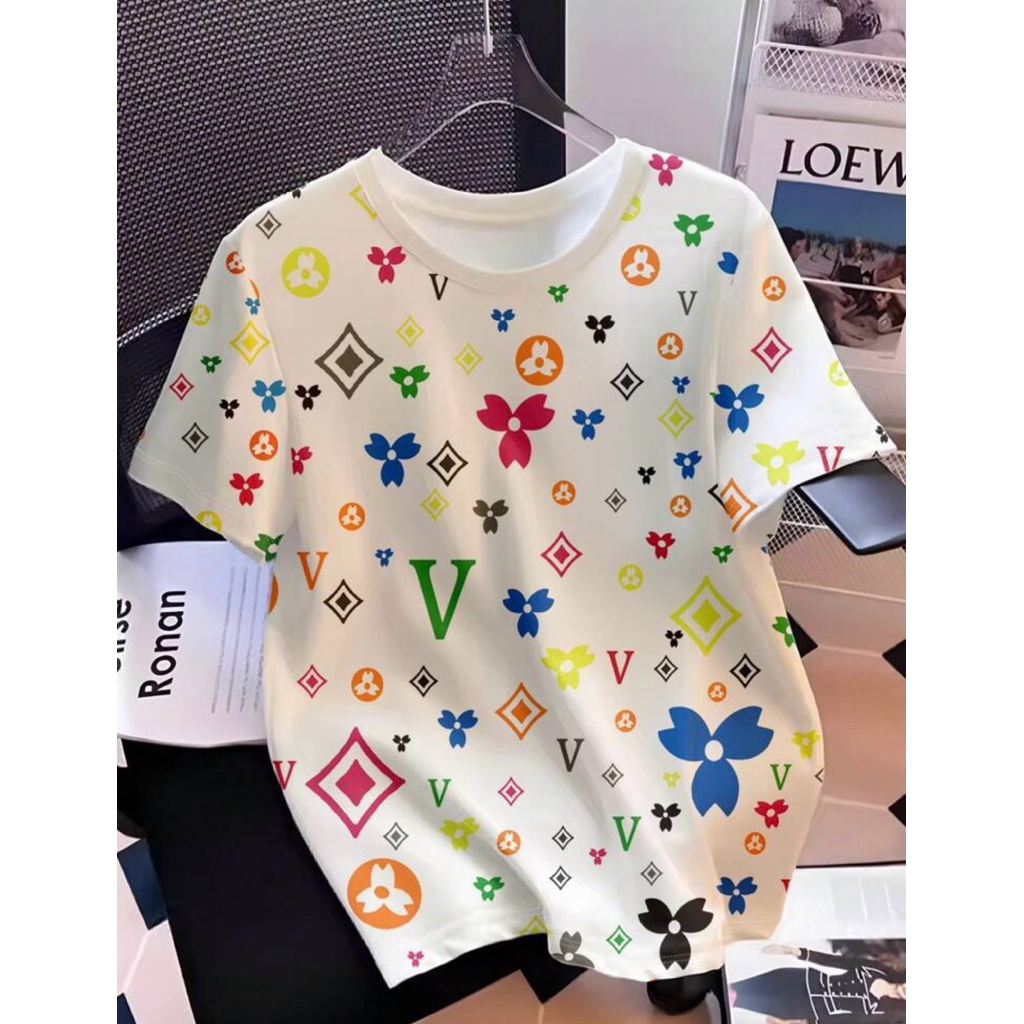 INAWLY เสื้อยืดสีขาวพิมพ์ตัวอักษรคอกลม แขนสั้น สำหรับผู้หญิง ฤดูร้อน