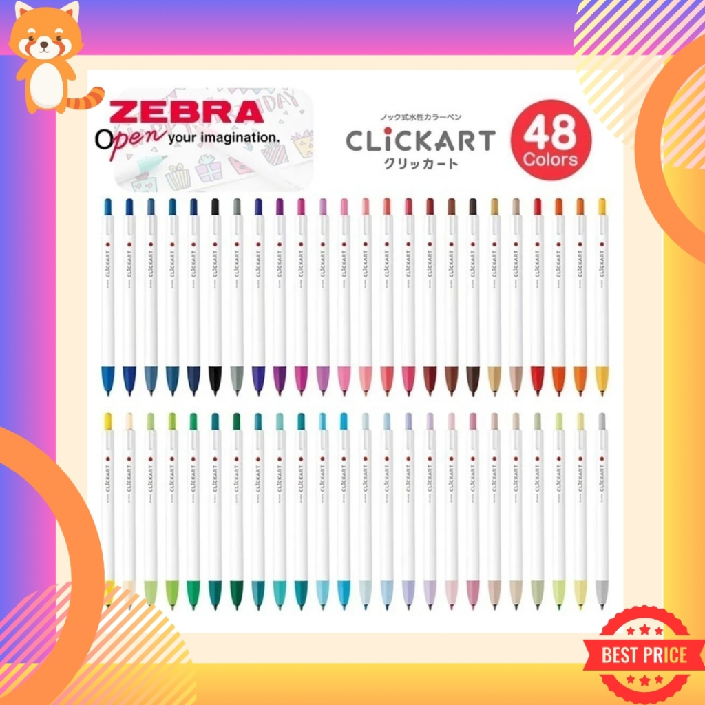 Zebra clickart ปากกาเมจิก แบบหัวกด ปากกาหมึกกันน้ำ ขนาดหัว 0.6 MM นำเข้าจากญี่ปุ่น เลือกสีได้ คลิกอาร์ท ปากกาเขียนหัวข้อ