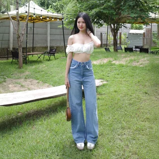 กางเกงยีนส์ขากระบอกลูกไม้กระเป๋า รุ่น Lily Jeans
