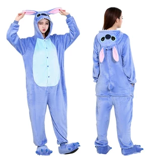 ชุดการ์ตูนน่ารักชุดคู่ ชุดพ่อแม่-ลูก Stitch ชุดนอนสีน้ำเงิน ชุดนอนหนึ่งชิ้น เครื่องแต่งกายประสิทธิภาพของปาร์ตี้