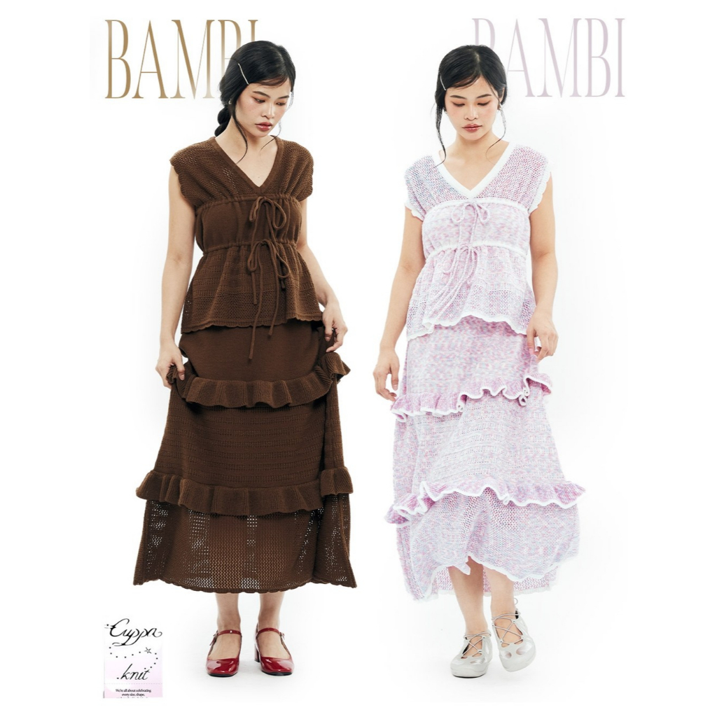 CUPPA - BAMBI Knit tie-front Top (2 สี) เสื้อไหมพรม ทรงสวมหัว คอวี มีเชือกปรับเปลี่ยนทรงได้ ทอสามลาย