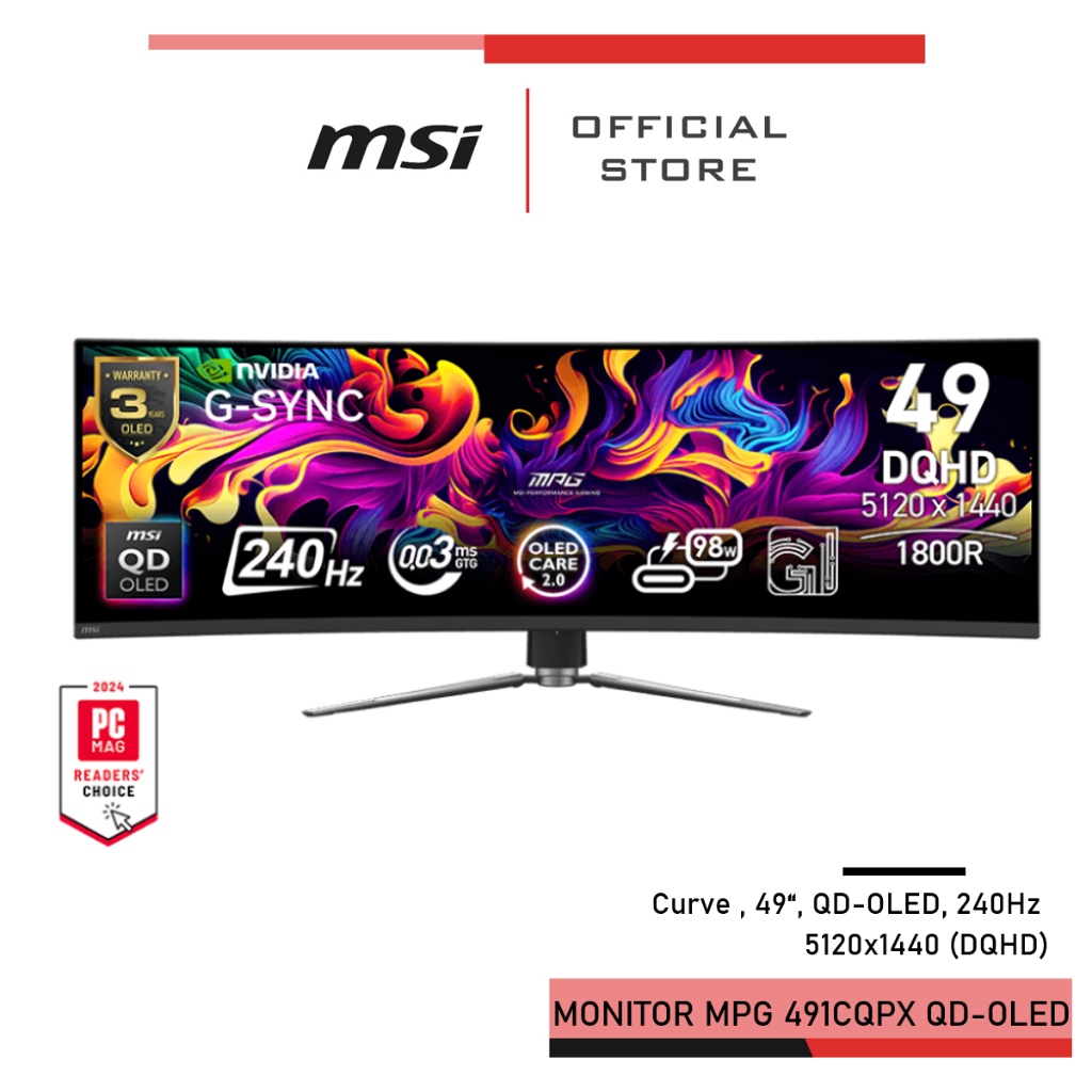 [Pre-Order] MSI MPG 491CQPX QD-OLED (5120 x 1440 (DQHD) 49นิ้ว Monitor จอคอมพิวเตอร์